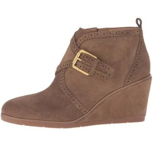 NEW Franco Sarto Arielle Brown Suede Wedge Buckle Ankle Bootie women size 8